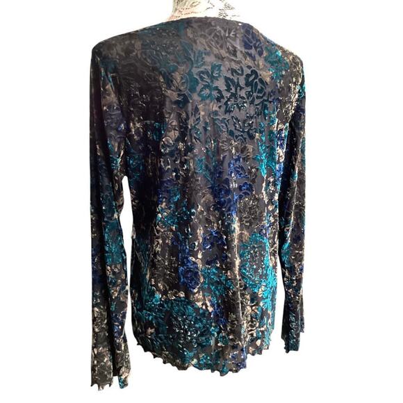 Coldwater creek velvet burnout  faux wrap flare long sleeve blouse L - Picture 3 of 6